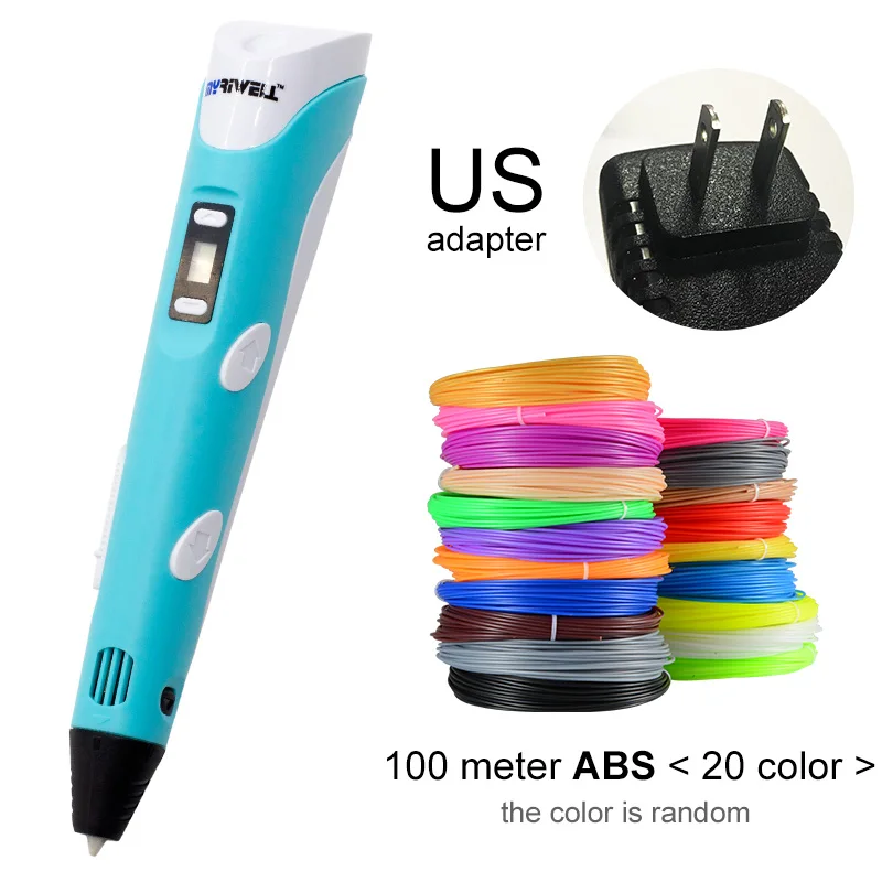 Blue US-100m ABS Myriwell 3D Ручка светодиодный экран DIY 3D печатная ручка 100 м ABS нить креативная игрушка подарок для детей дизайн рисунок - Цвет: Blue US-100m ABS