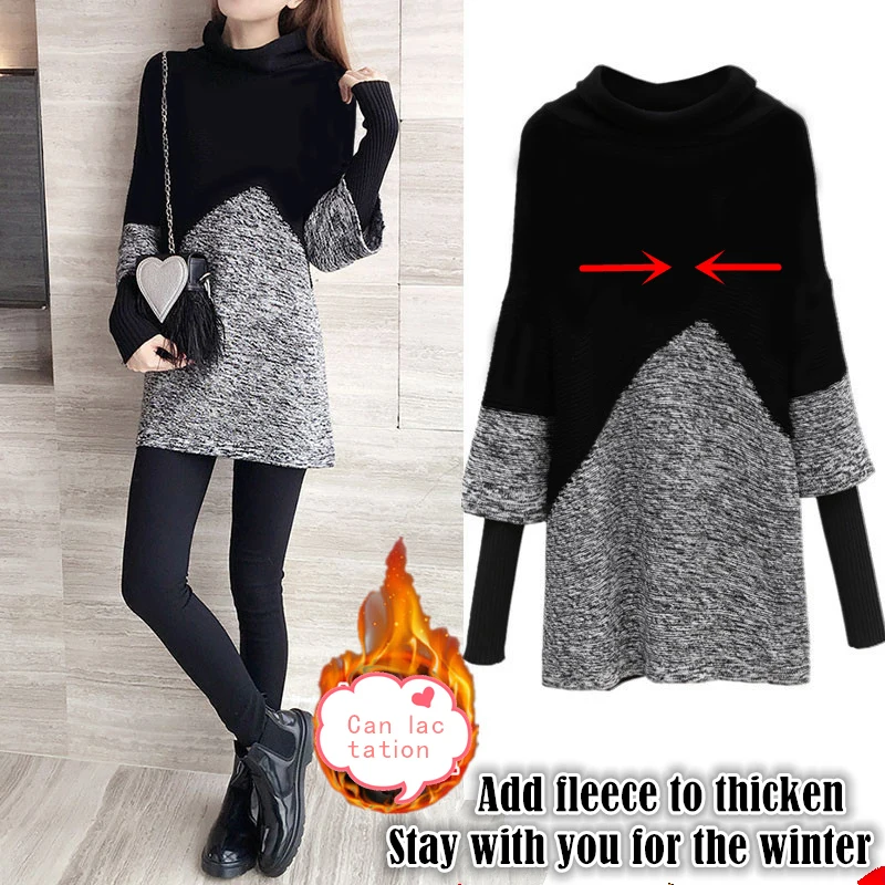 

Postpartum lactation clothes fashion Long sleeves Add wool skirt maternity Knit dress Regnant nursing clothes breastfeeding dres