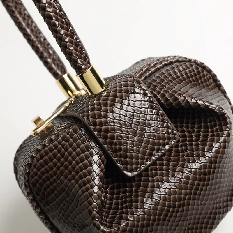Vintage Elegant Pillow Boston Box Snake Python Handbags Real Genuine Leather Clutches Evening Bags Women Female Niche Pouch