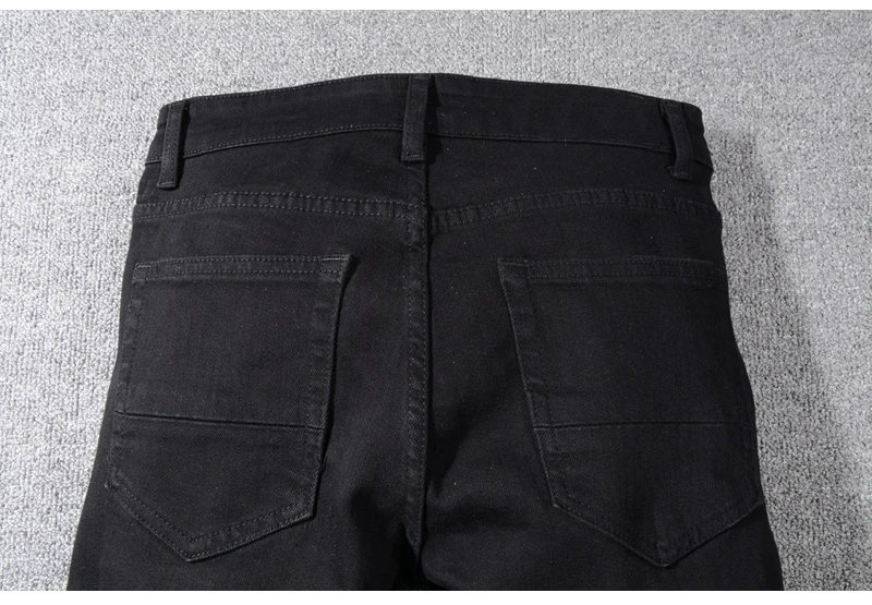 Sokotoo Men's black patchwork stretch denim biker jeans for motorcycle Slim fit skinny ripped pencil pants