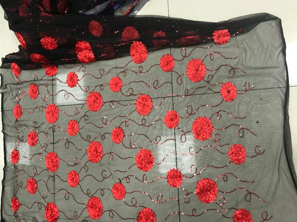 3D ручной работы/сетка Кружево ткани/бабочки/Красный embroideried цветы черный сетка |