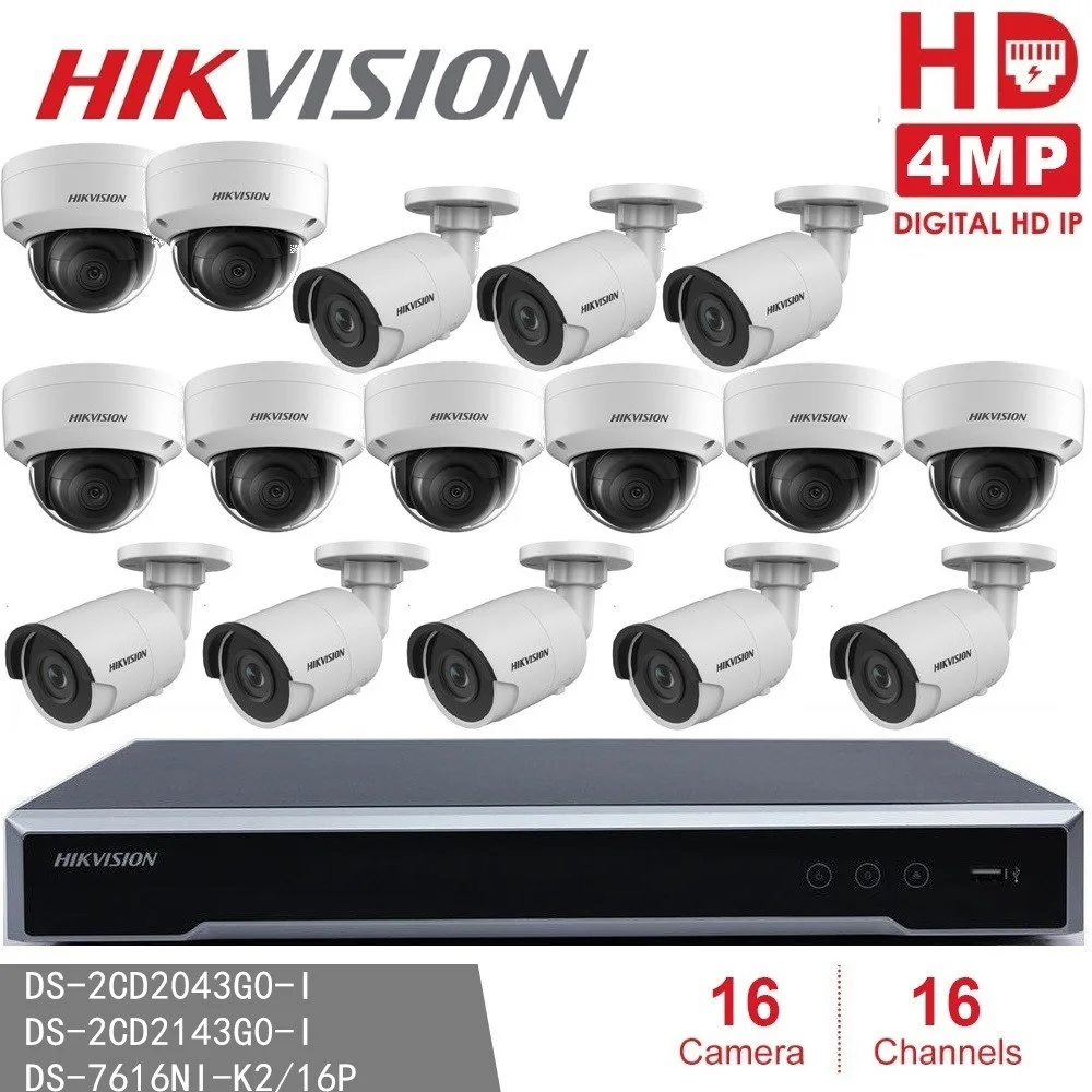 Hikvision видеонаблюдение 8 шт. DS-2CD2143G0-I + DS-2CD2043G0-I 4 МП ip-камера безопасности NVR DS-7616NI-K2/16P