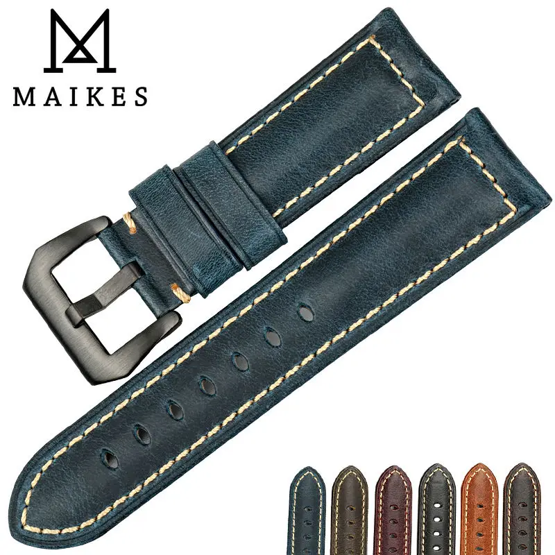 Ремешок для часов MAIKES из итальянской кожи аксессуары Luminox Panerai 20 мм 22 24 26 мм|italian leather watch strap|26mm watchbandswatch strap |