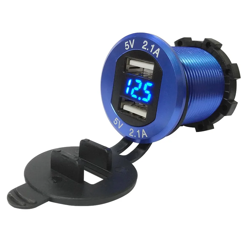 Blue Buendeer aluminum 2.1A Dual USB зарядное устройство, розетка для сигарет, зажигалка, адаптер с светодиодный цифровым вольтметром для автомобиля 12-24 В - Название цвета: Blue