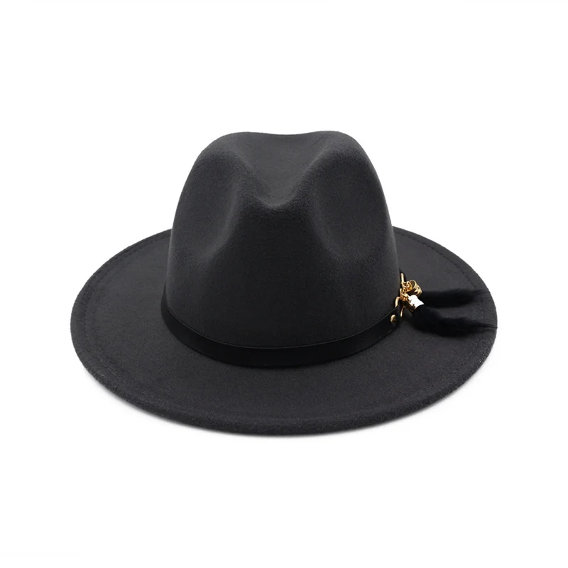 Для женщин зима 11 Цвета Шерсть Шляпа Fedora панама Винтаж фетровая шляпа леди плоские края Джаз Кепки шляпа с поясом перо европейский США