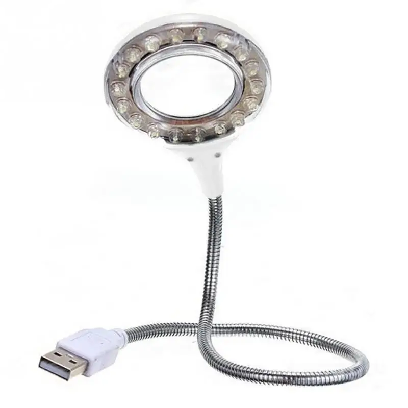 Белый Гибкий 18 светодиодный USB Настольный светильник для чтения, настольная лампа с 4X увеличительным стеклом, мини USB светодиодный светильник - Цвет корпуса: Белый