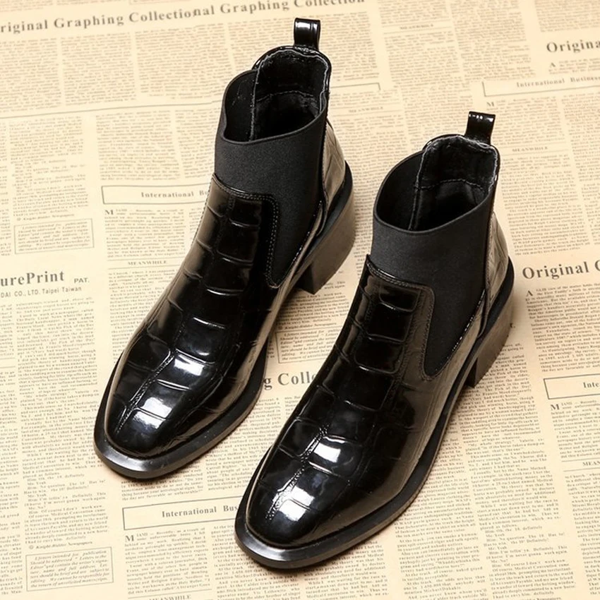 

2021 Women Ankle Boots Patent Leather Black Boots Rubber Boots Spring/Autumn Female Shoes Casual Lady Shoes Woman Footwear