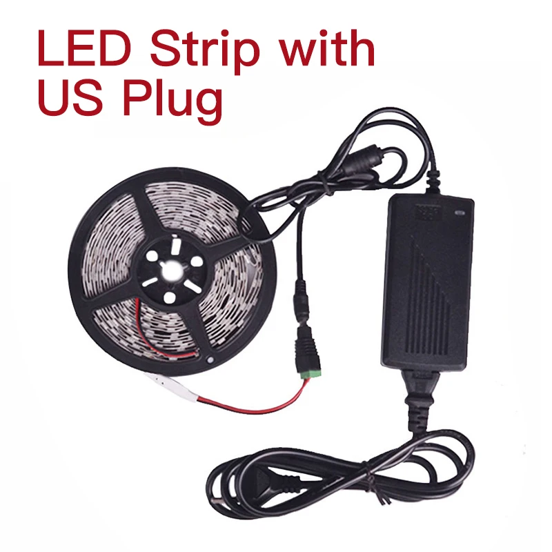 LED Strip US Plug Цветная(RGB) Светодиодные ленты светильник гибкий светодиодный лента SMD 5050 Диодная лента Водонепроницаемый DC12V 5 м 300 светодиодный s светодиодный полоса 12V для украшения дома - Испускаемый цвет: LED Strip US Plug