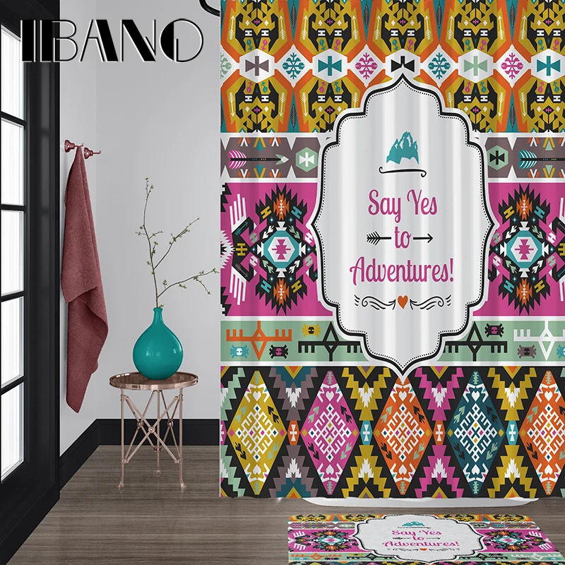 

IBANO "Say Yes" Mandala Shower Curtain Waterproof Polyester Fabric 180x180cm Bath Curtain 40x60cm Mat For The Bathroom Curtain.