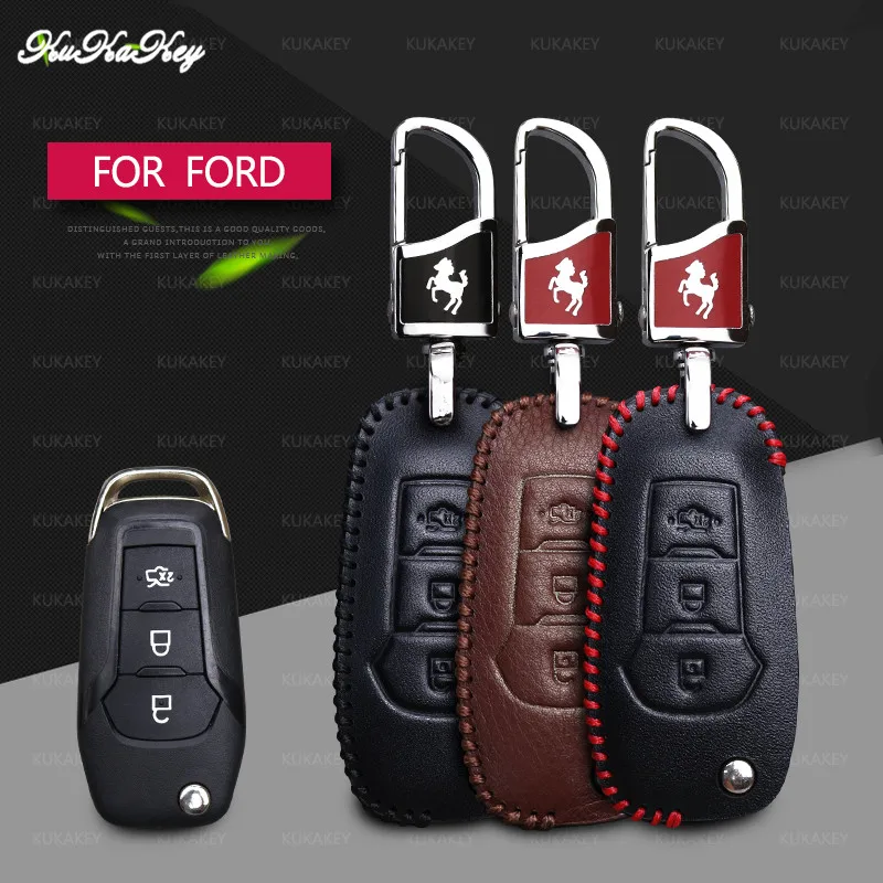 Чехол для автомобильного ключа KUKAKEY чехол из натуральной кожи Ford Focus Mondeo откидной