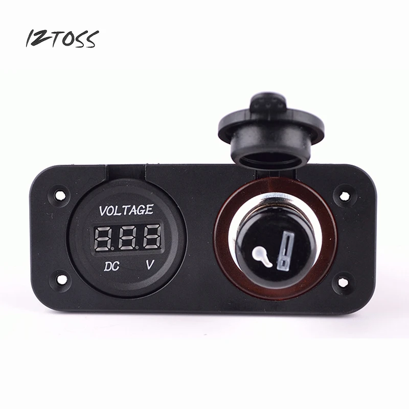 IZTOSS 12 V/24 V гнездо прикуривателя красный светодиод + Цифровой вольтметр для