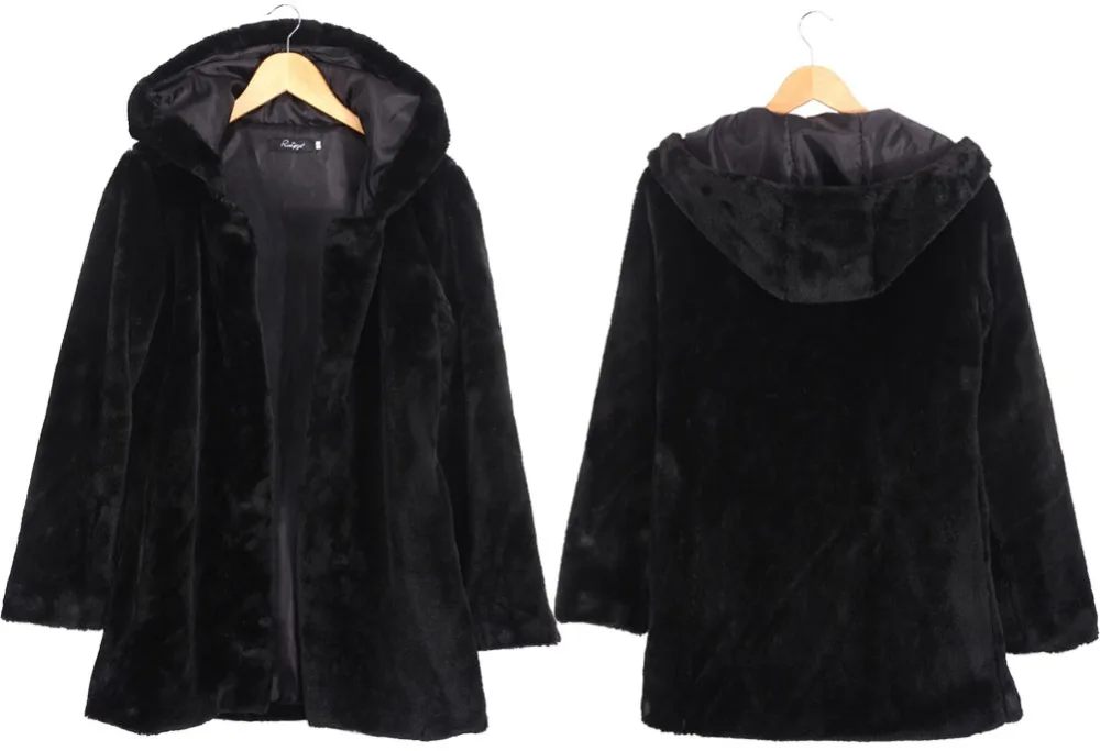 Женская на весну и зиму теплые искусственный мех пальто с капюшоном Длинные