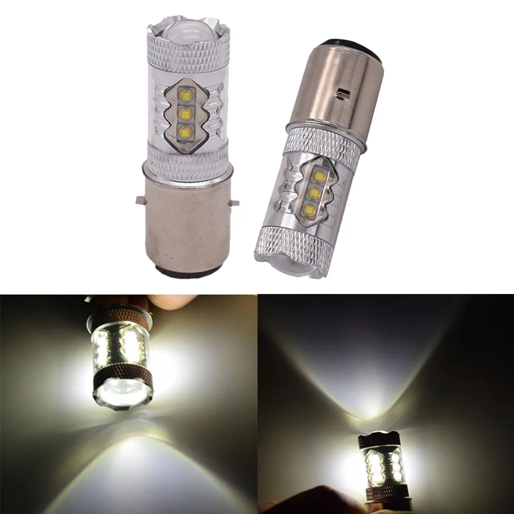 

2PCS BA20D H6 H6M P15D 3535 Chips 80W 16 SMD Motorcycle Scooter Headlights White Light Bulbs Autocycle Ligthts DC 12V 24V