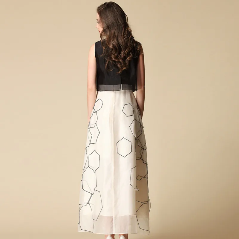 Роскошные дамы Весна шелковое платье без рукавов Классический натурального