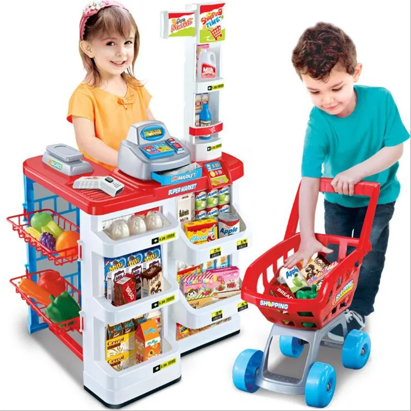 

Pretend Play Toys Children's Kitchen Cookware Toy Grocery Shopping Carts Supermarket Sales Booth Shopping Cart Cash Registers