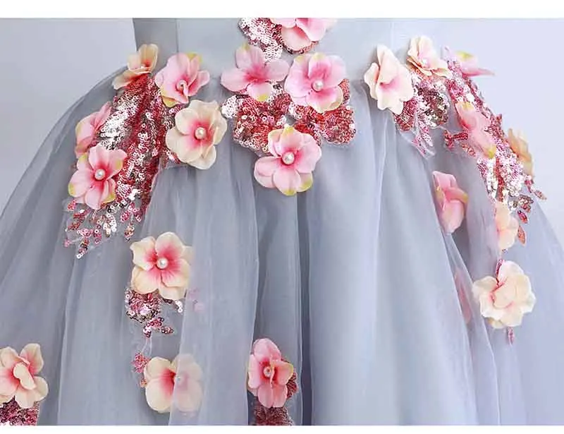

Custom Eye Catching Gray-Blue Embroidery Dress Luxury Appliques Multi-Layered Evening Formal Dress For Women Plus Size 5XL