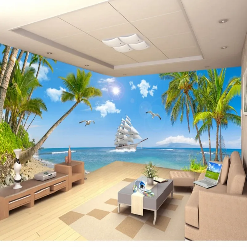 

Dropshipping Fatman 3d Wall Paper Seascape Coconut Tree Photo Wall Mural Living Room Bedroom Home Improvement Papel De Parede 3d