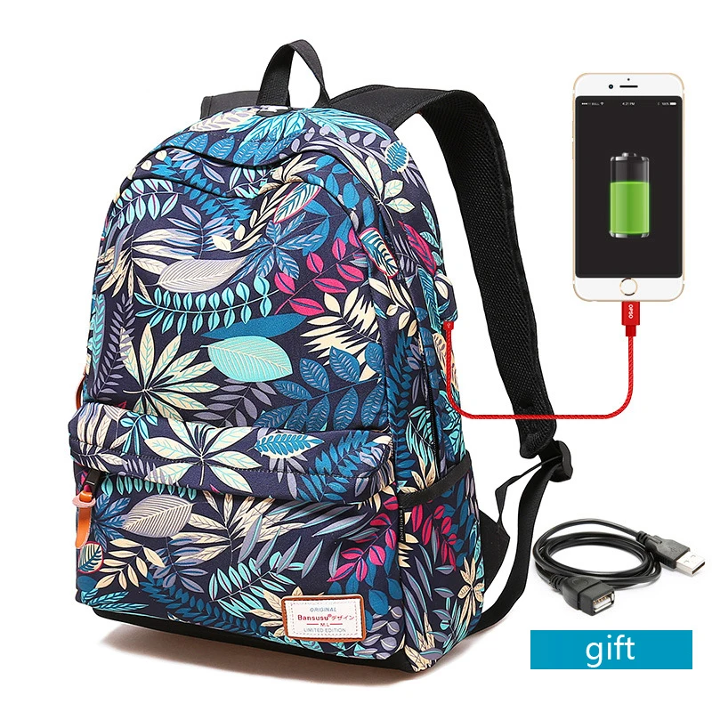 Women USB Charging Laptop Backpack for Teenage Girls School Bag Printing Female Backpacks College Students | Багаж и сумки