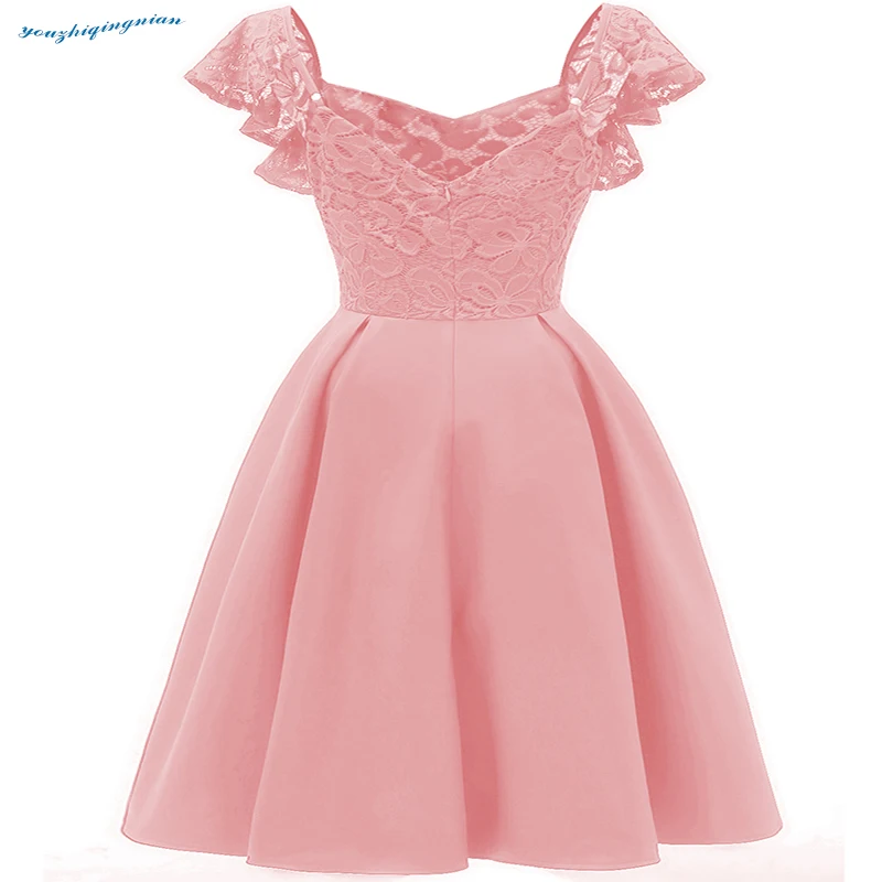 

New fall 2018 lace vintage swing sleeveless fancy pink dress