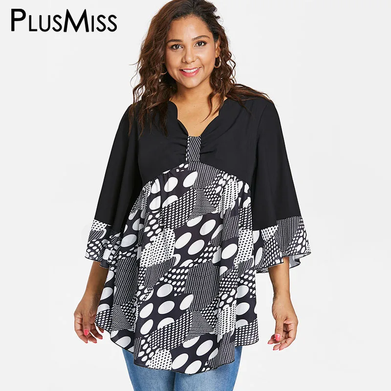 PlusMiss размера плюс свободные расклешенные рукава пляжное богемное блузка 5XL Для