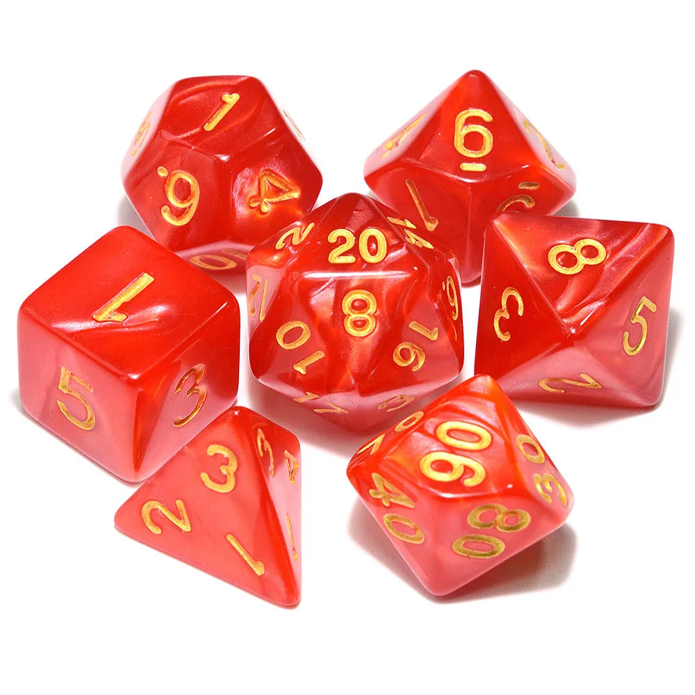 red w gold ink 7 шт./компл. многогранные кубики перламутровыми эффект для ролевой игры Настольная игра игральные кости DND игры D4 D6 D8 D10 D% D12 D20 - Цвет: red w gold ink