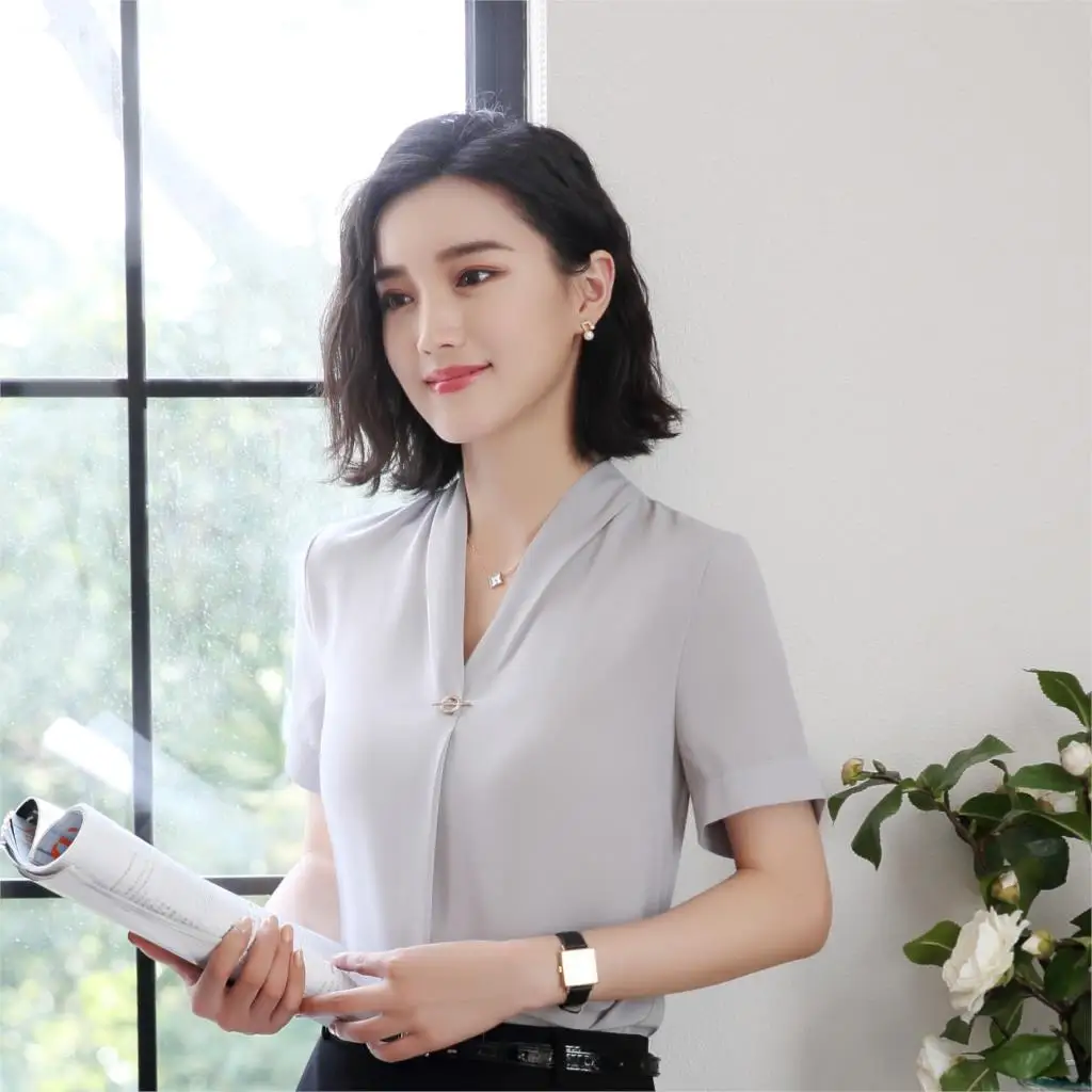 2017 модная Розовая белая шифоновая блузка с коротким рукавом элегантные женские