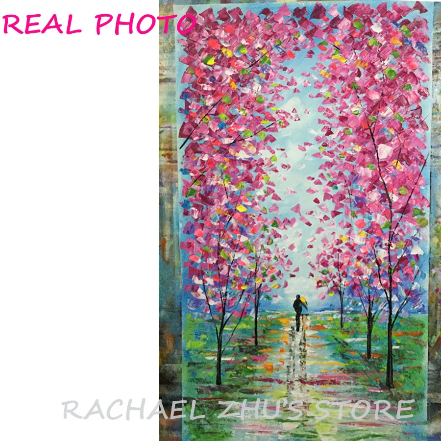 Ручная роспись любовный пары прогулки в лесу картина маслом фиолетовый лес Холст