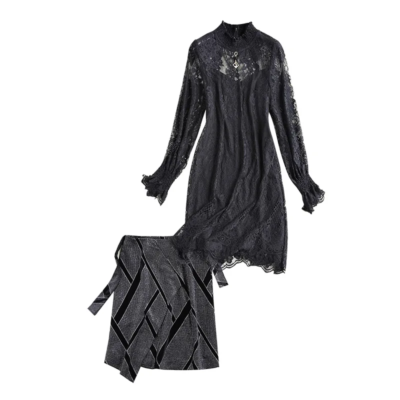 Черное Кружевное женское платье из трех предметов/партия мини-платья тонкая