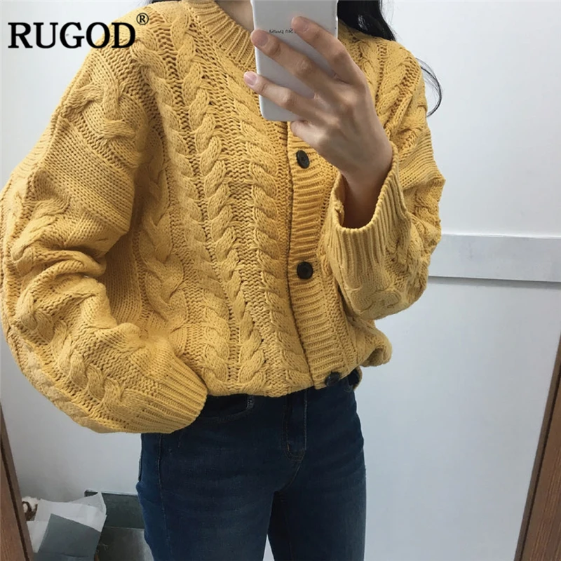 RUGOD новые женские кардиганы с круглым вырезом, Однотонный женский свитер, модная Осенняя зимняя одежда, женские топы sueter mujer invierno