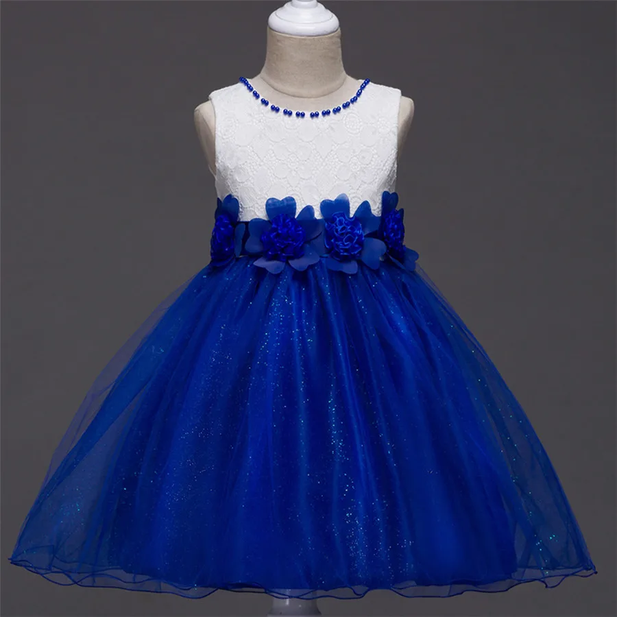 navy blue Симпатичные Платья с O-образным вырезом и с украшением лепестком для первого вечера бальные Платья для девочек без рукавов для первого вечера и свадьбы - Цвет: navy blue