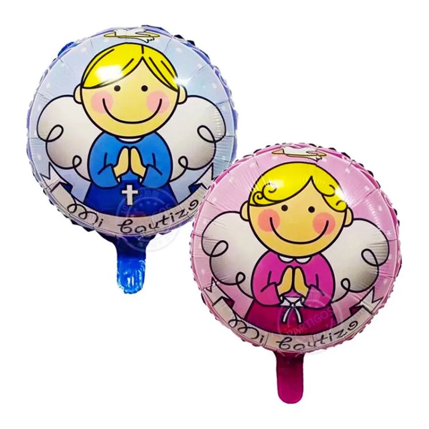 

2PCS/lot 18inch God Bless Pink Angel Baby Balloons for Newborn Birthday Party Decoration Baby Boy and Girl Foil Helium Balloons