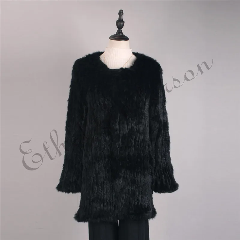Этель ANDERSON с натуральным кроличьим мехом длинное пальто Топ женщин Марка Новая Куртка Карманы О-образным вырезом с длинным рукавом Кардиган утепленная верхняя одежда пальто