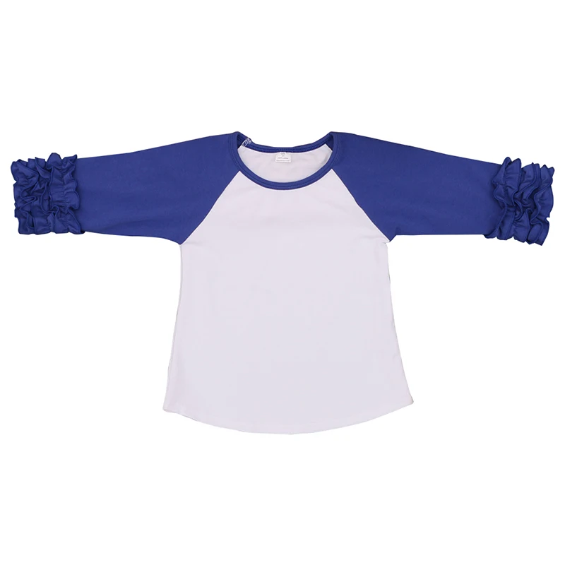 6 royal blue Коллекция года, одежда для маленьких девочек футболка для девочек с оборками, реглан, одежда для девочек осенне-осенние хлопковые футболки для девочек - Цвет: 6 royal blue