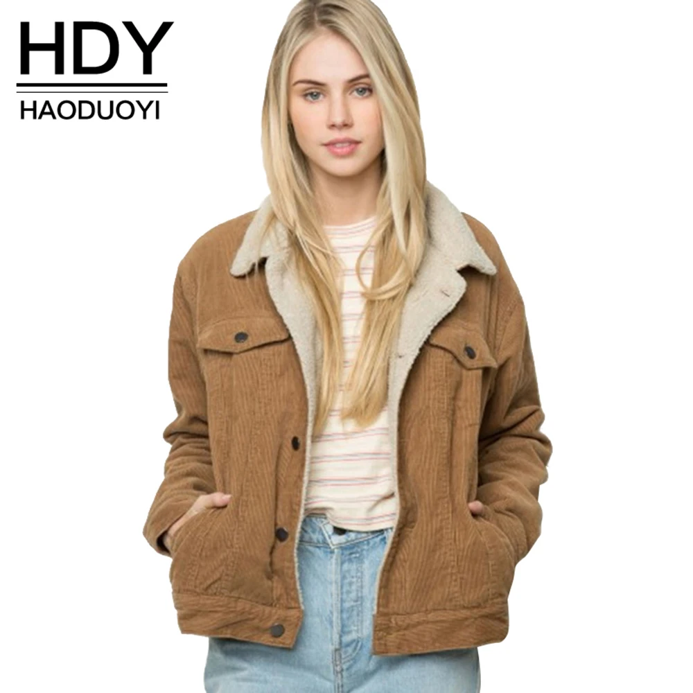 HDY Haoduoyi 2019 зима вельветовая куртка с отложным воротником на осень зимняя верхняя