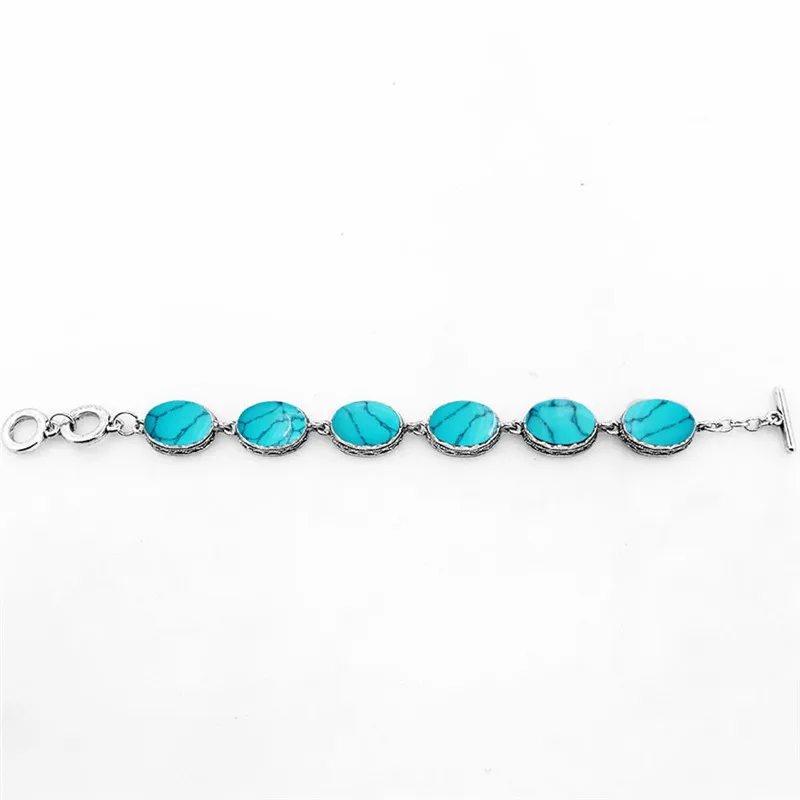 Овальный сине белые красные черные камень Браслеты для Для женщин цветок из