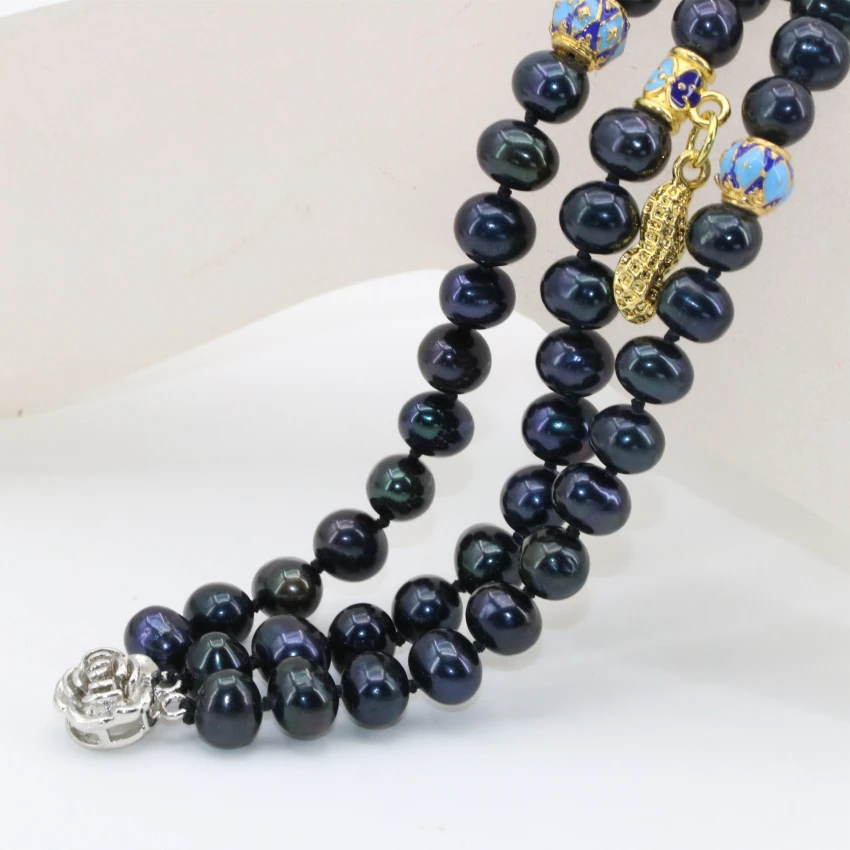 Оригинальный дизайн модные Многослойные браслеты натуральные 7 8 мм черные