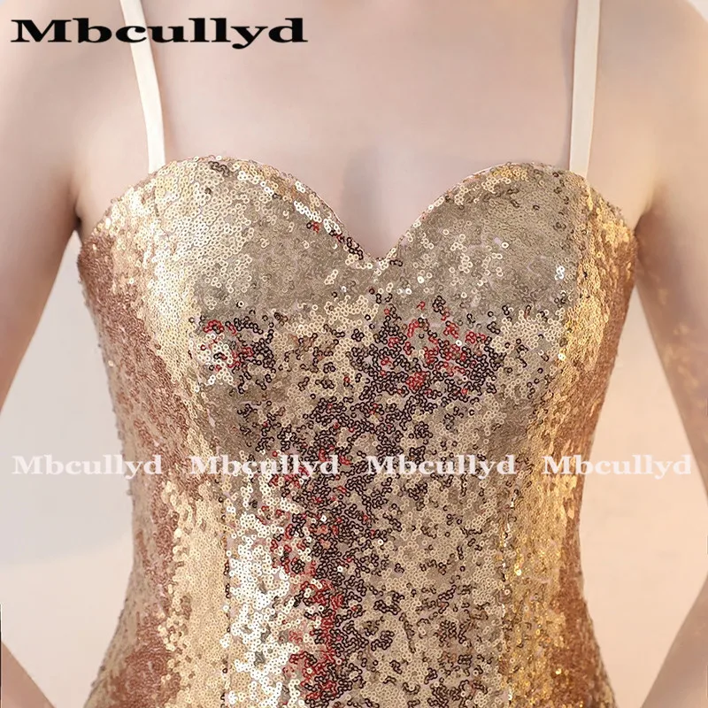 Женское длинное вечернее платье с блестками Mbcully золотистое юбкой годе открытой