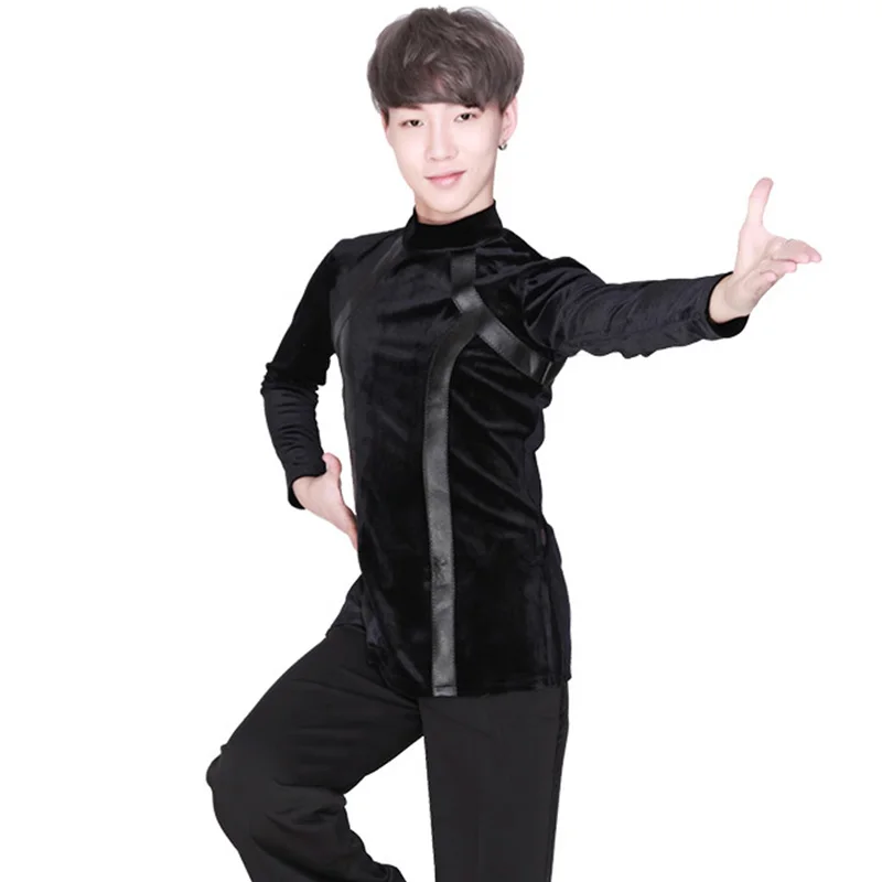 

Latin Dance Top Velvet Shirts For Men Long Sleeve High Collar Male Latin Dancing Competition Costumes Performance Wear DN2632