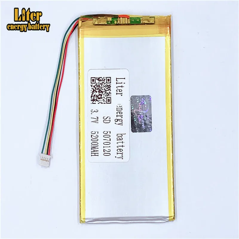 

Разъем 1,0-5P 5070120 3,7 V 5200mah оптовая продажа ультра тонкие lipo батареи перезаряжаемые литий-ионный полимерный планшетный ПК