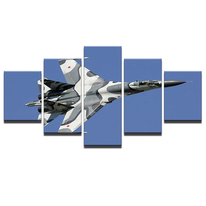 Настенная картина абстрактного искусства 5 панелей военное изображение самолета