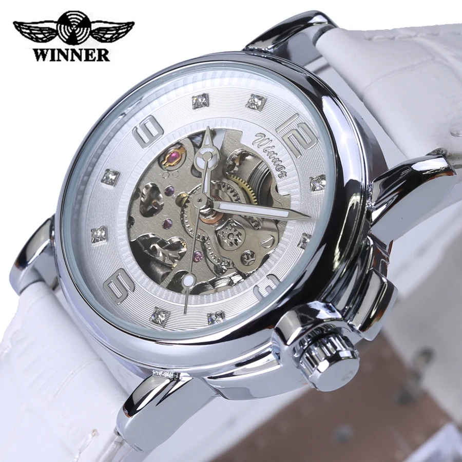 Часы-скелетоны Winner женские механические с кожаным ремешком автоматические 2016 |