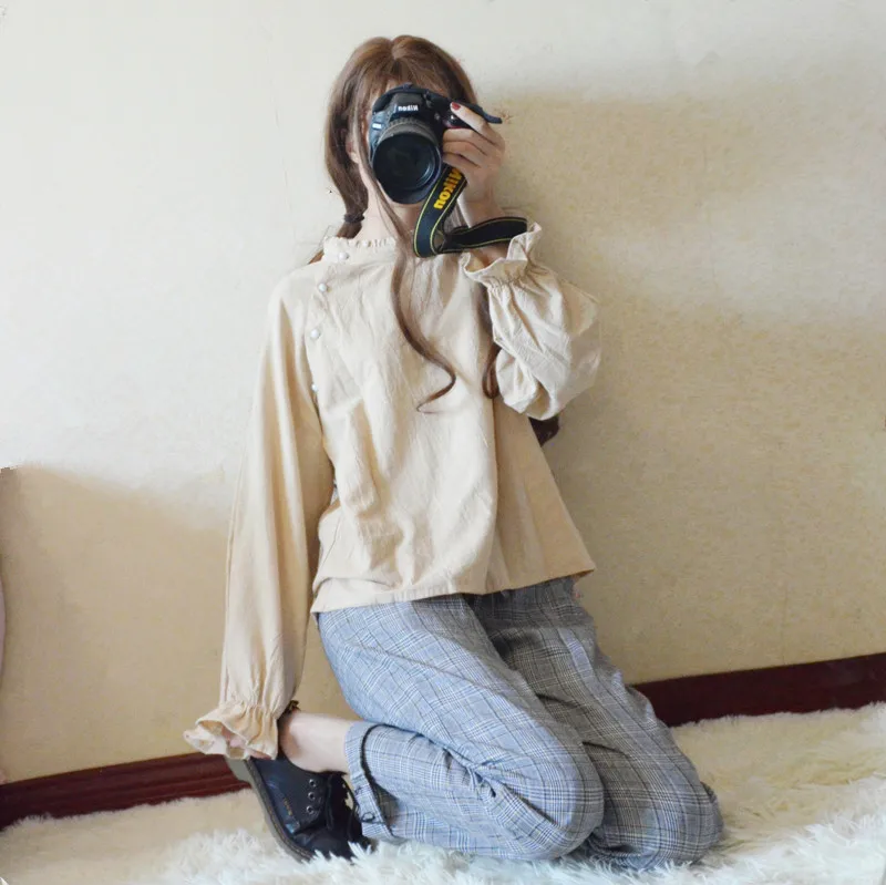 Женские свободные брюки Ulzzang винтажные повседневные в клетку японском стиле