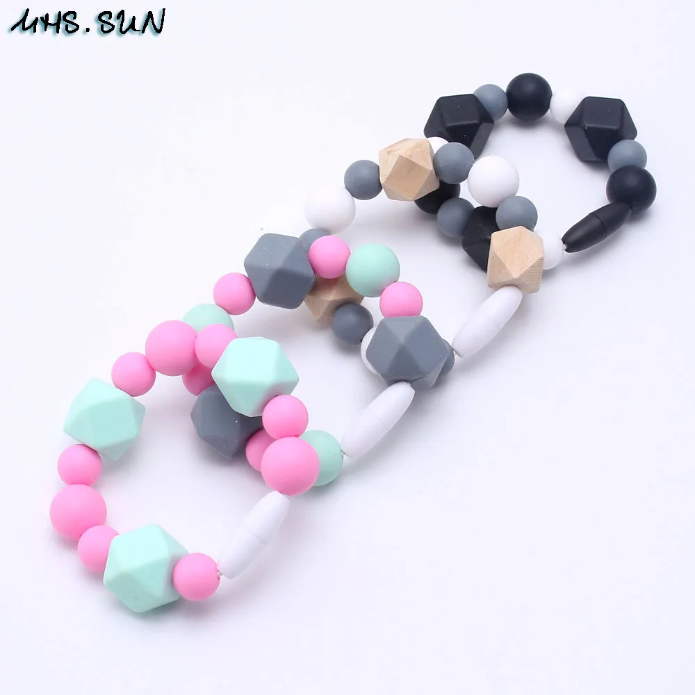 MHS.SUN 100% браслеты из пищевого силикона жевательные шестигранные бусины браслет