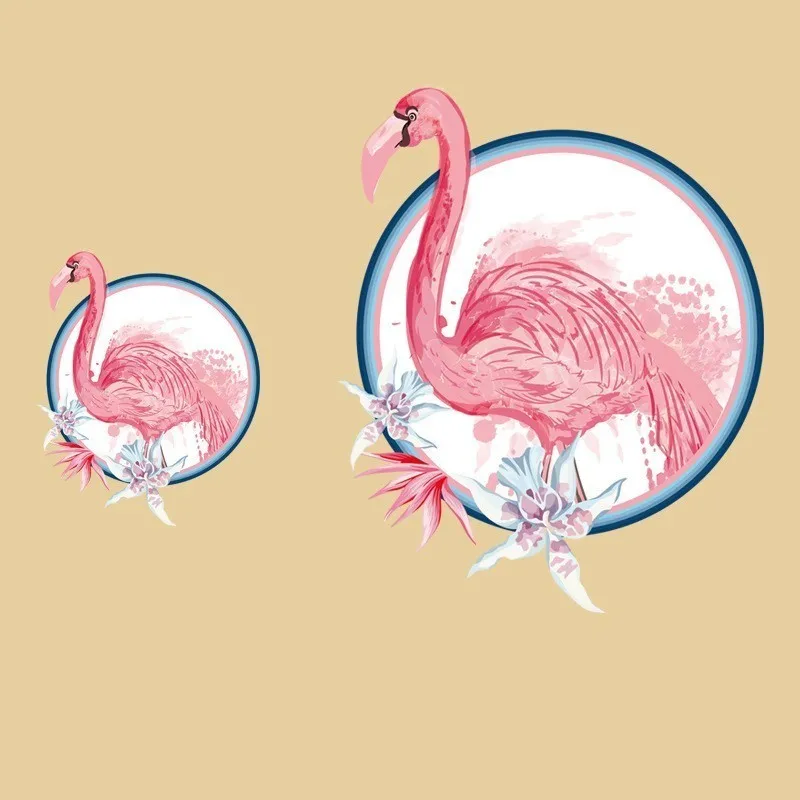 Круглые цветки фламинго термопресс Переводные цветы птицы термоклейкие нашивки