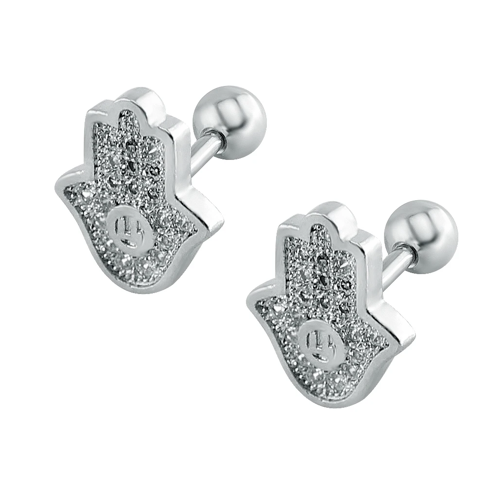 Серьги Хамса серьги гвоздики двусторонние из нержавеющей стали с кристаллами