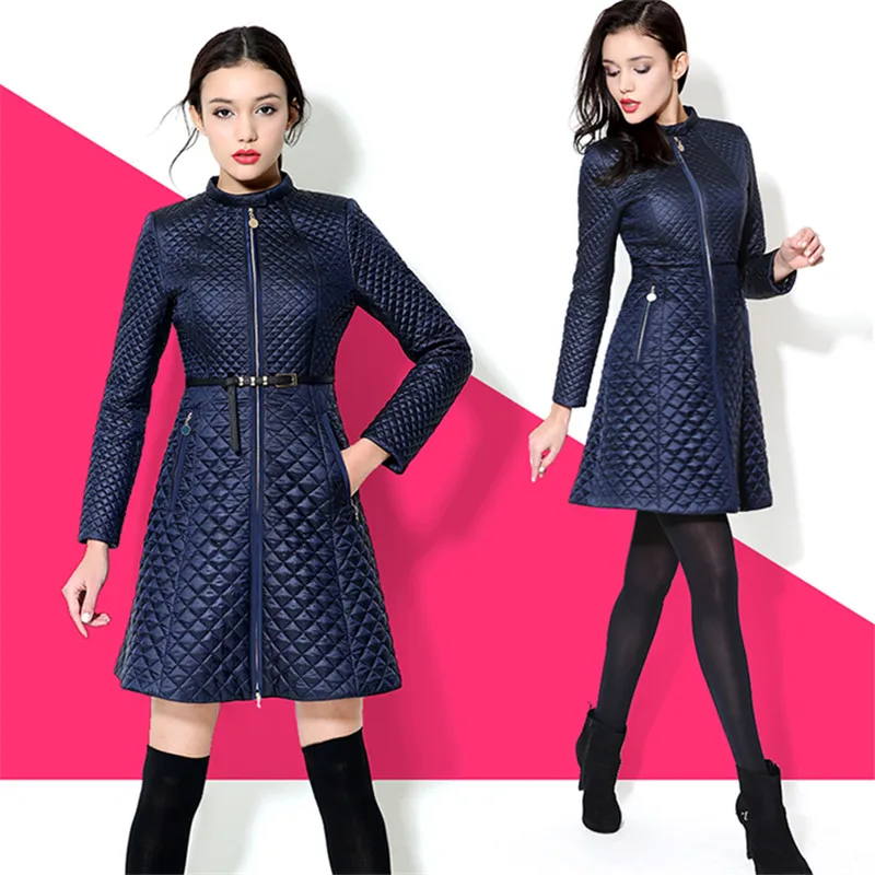 Зимнее пальто для женщин 2019 Модная тонкая клетчатая куртка с хлопковой