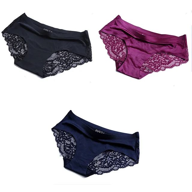 black purple navy Женские трусики, кружевное женское нижнее белье, бесшовные трусики, сексуальные трусики, средняя посадка, шелковые трусы, хлопок, промежность, трусы, Прямая поставка - Цвет: black purple navy