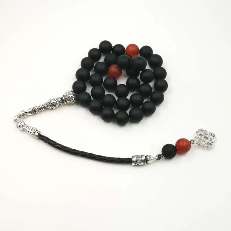 Черный Матовый Агат кожаная кисточка Tasbih все новые браслеты на руку аксессуары