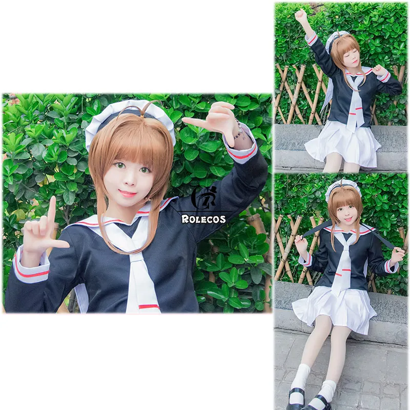 

ROLECOS Cardcaptor Sakura Cosplay Costume Kinomoto Sakura Cosplay Costume Girl School Uniform Cosplay With Hat Full Set