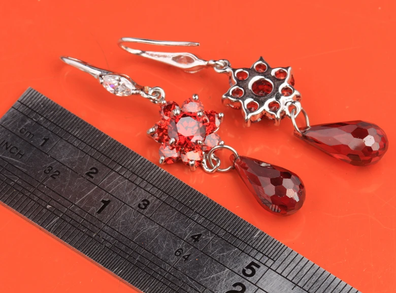 Нежный воды груша цветы Oxblood красный гранат Limited 925 серебро Мода Модные украшения